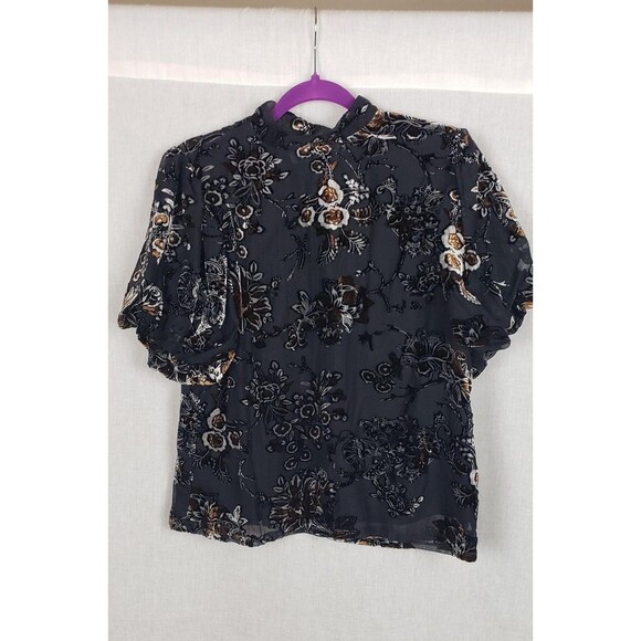 Koko + Mason Floral Blouse M Black Velvet Burnout WhimsiGoth Dark Fairy Witchy - Picture 1 of 13